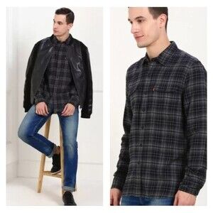 NWT LEVI’S Classic 100% Cotton Flannel Checkered Casual Navy/Gray Shirt Sz XXL